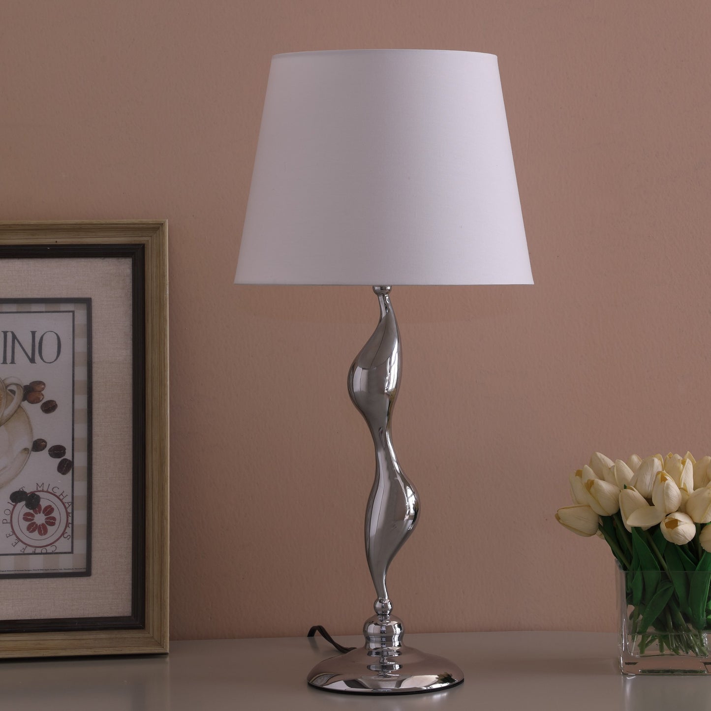 24" Silver Bedside Table Lamp With White Empire Shade - Homeroots - Flyclothing LLC
