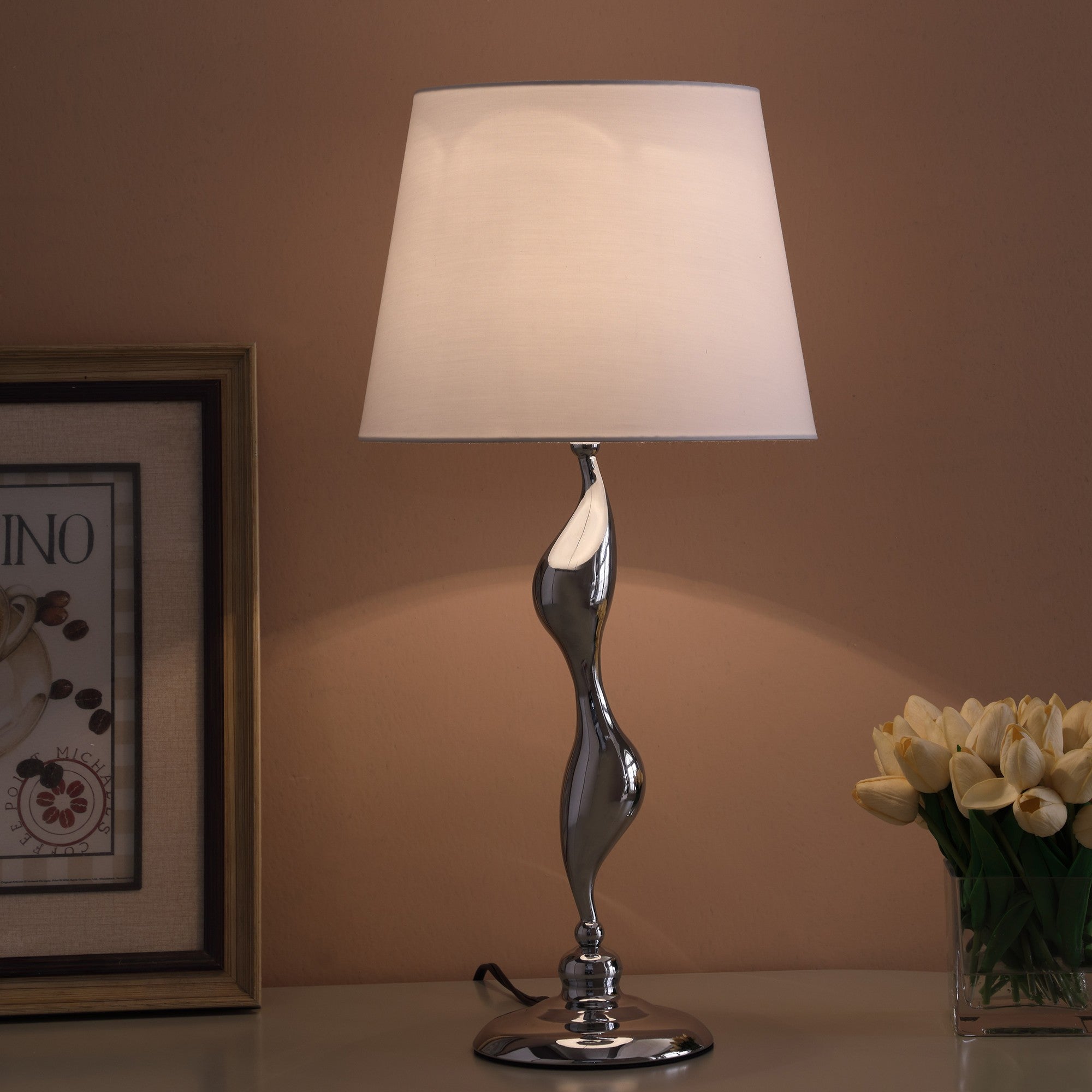 24" Silver Bedside Table Lamp With White Empire Shade - Homeroots - Flyclothing LLC