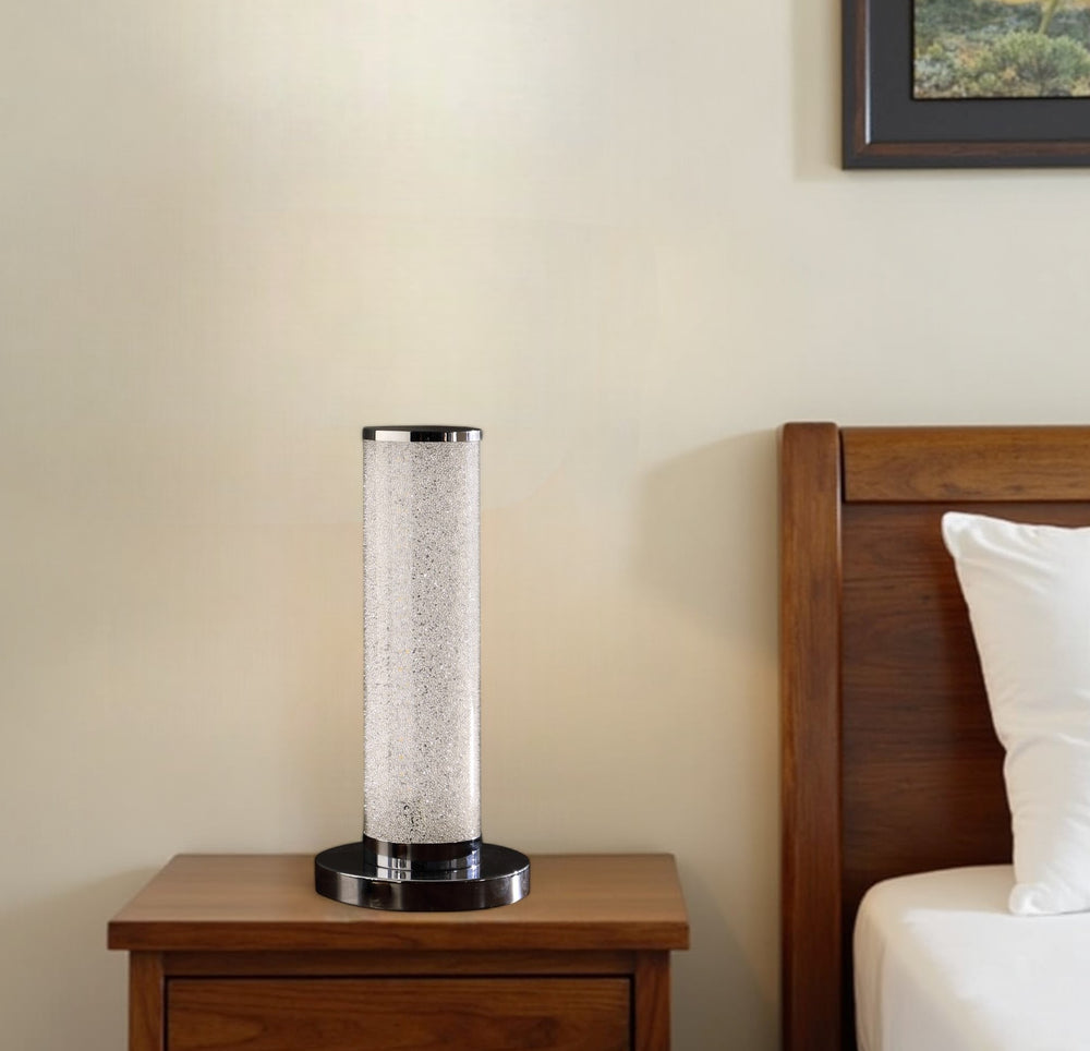13” Modern White Sand Crystal And Steel Table Lamp - Homeroots