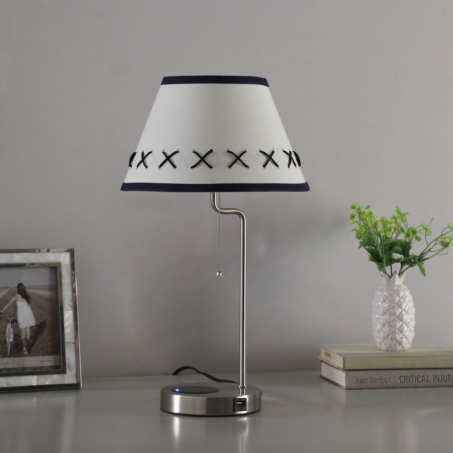 20" Silver Bedside Table Lamp With Off White Empire Shade - Homeroots - Flyclothing LLC