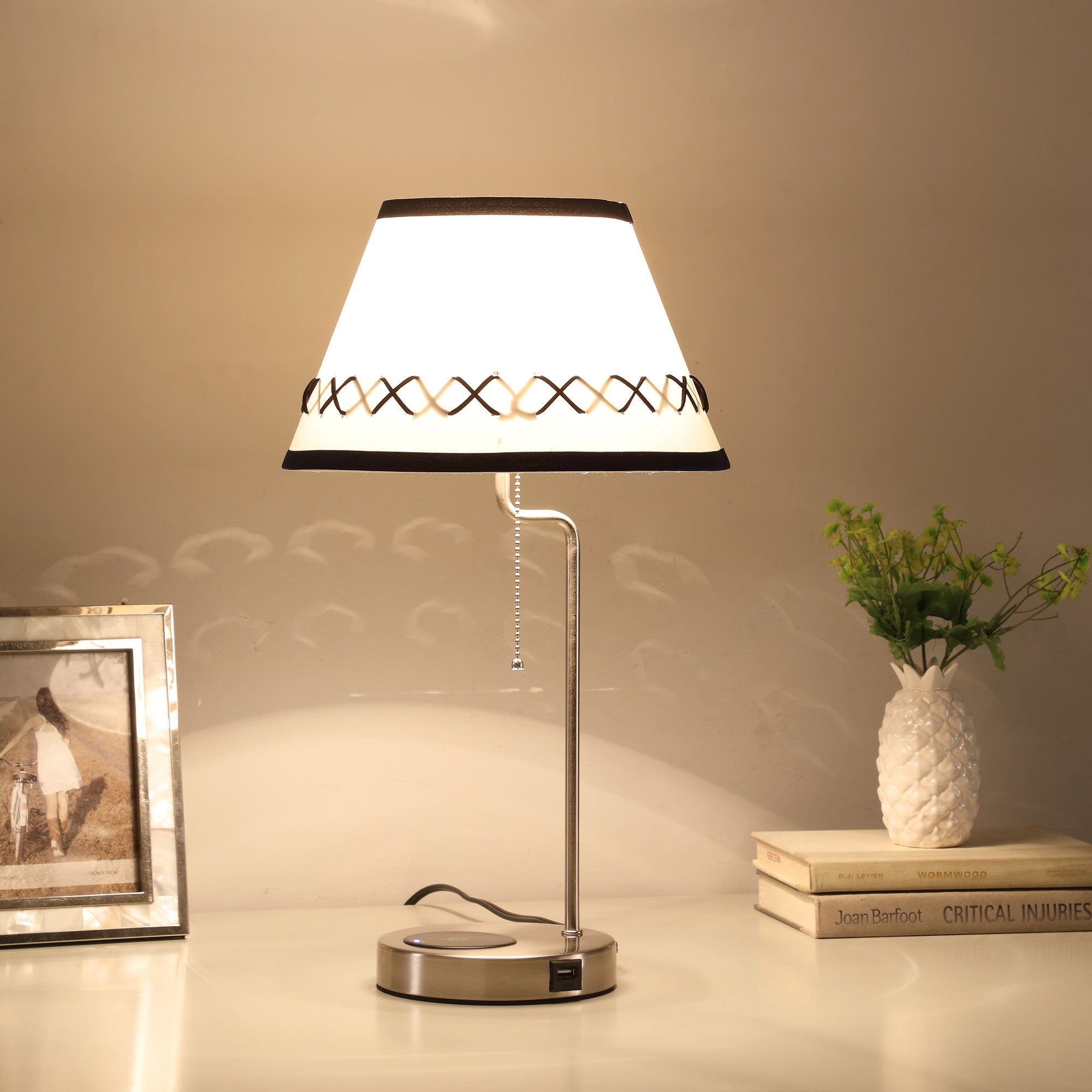 20" Silver Bedside Table Lamp With Off White Empire Shade - Homeroots - Flyclothing LLC