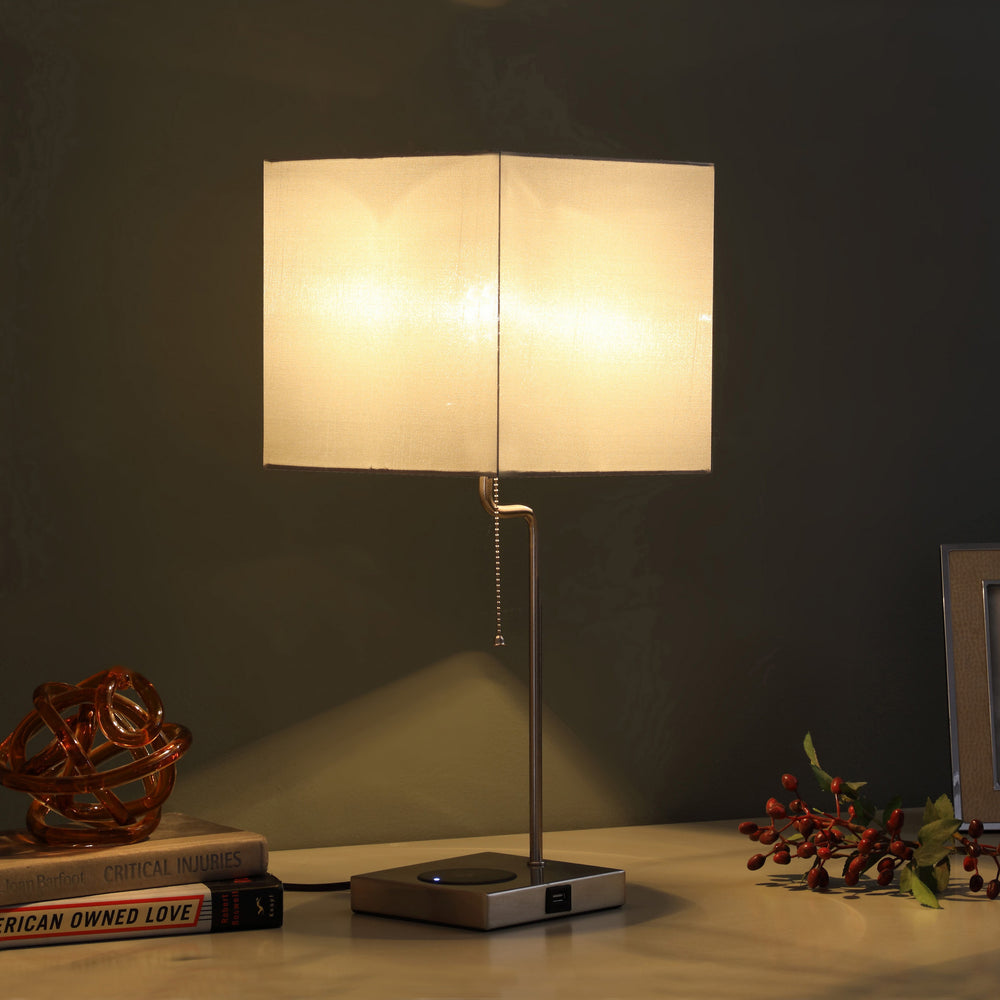 22" Gray Bedside Table Lamp With Gray Square Shade - Homeroots