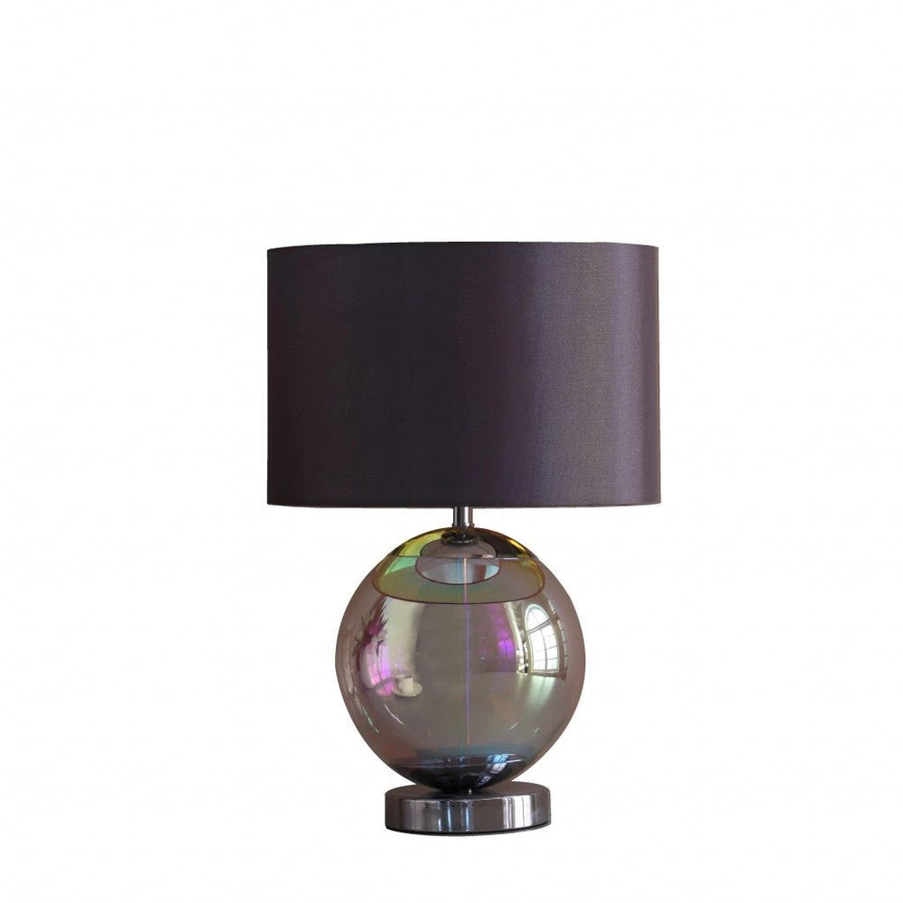 19" Iridescent Glass Globe Table Lamp With Gray Classic Drum Shade - Homeroots