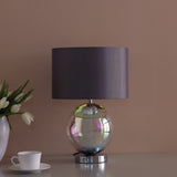 19" Iridescent Glass Globe Table Lamp With Gray Classic Drum Shade - Homeroots