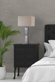 Black Glass Tower Table Lamp with Beige Fabric Shade - Homeroots - Flyclothing LLC