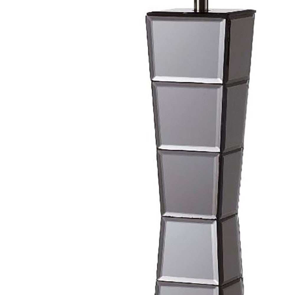 Black Glass Tower Table Lamp with Beige Fabric Shade - Homeroots - Flyclothing LLC