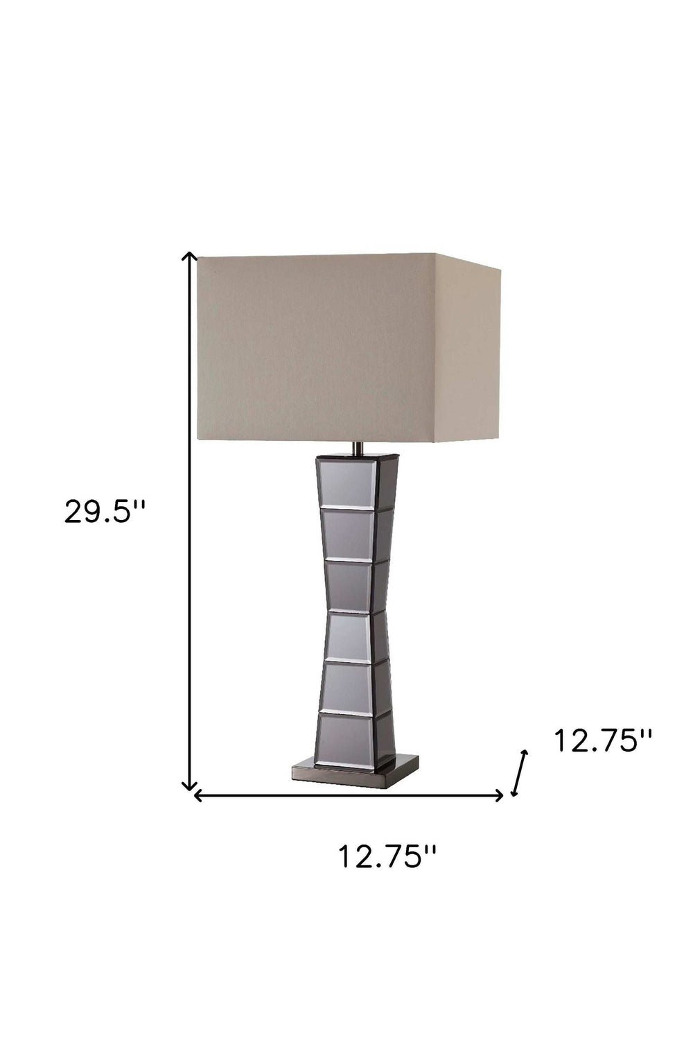 Black Glass Tower Table Lamp with Beige Fabric Shade - Homeroots - Flyclothing LLC