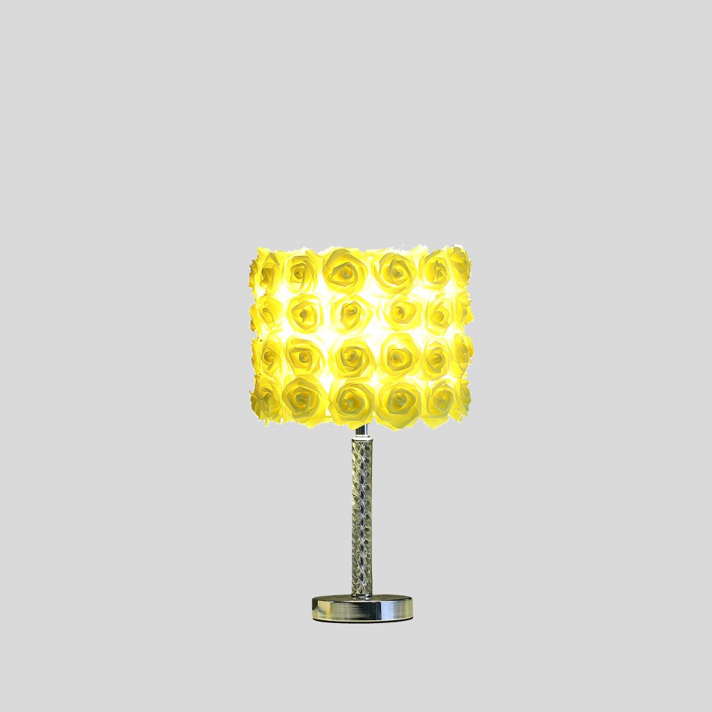 18" Silver Bedside Table Lamp With Yellow Flowers Drum Shade - Homeroots - Flyclothing LLC