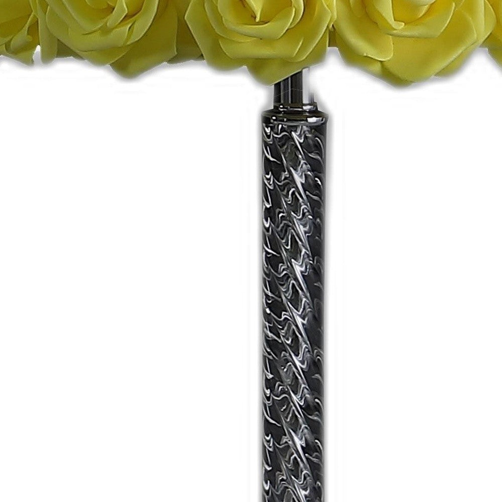 18" Silver Bedside Table Lamp With Yellow Flowers Drum Shade - Homeroots - Flyclothing LLC