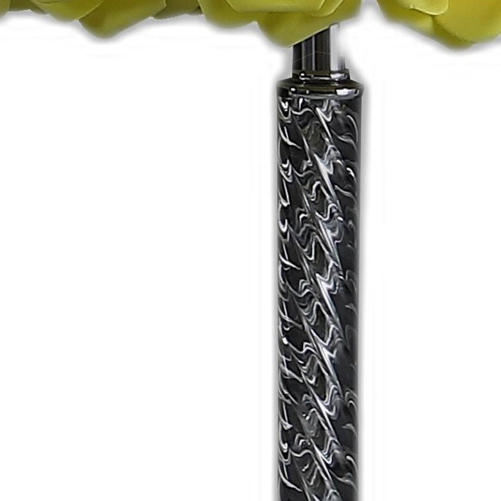 18" Silver Bedside Table Lamp With Yellow Flowers Drum Shade - Homeroots - Flyclothing LLC