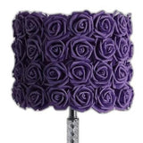 18" Silver Bedside Table Lamp With Purple Flowers Drum Shade - Homeroots