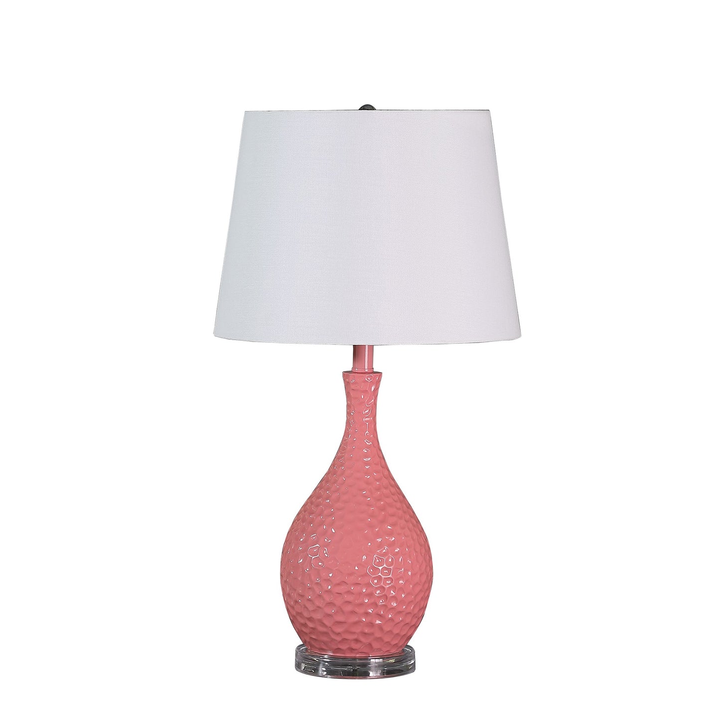 28" Pink Hammered Urn Table Lamp With White Tapered Drum Shade - Homeroots - Flyclothing LLC