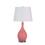 28" Pink Hammered Urn Table Lamp With White Tapered Drum Shade - Homeroots - Flyclothing LLC