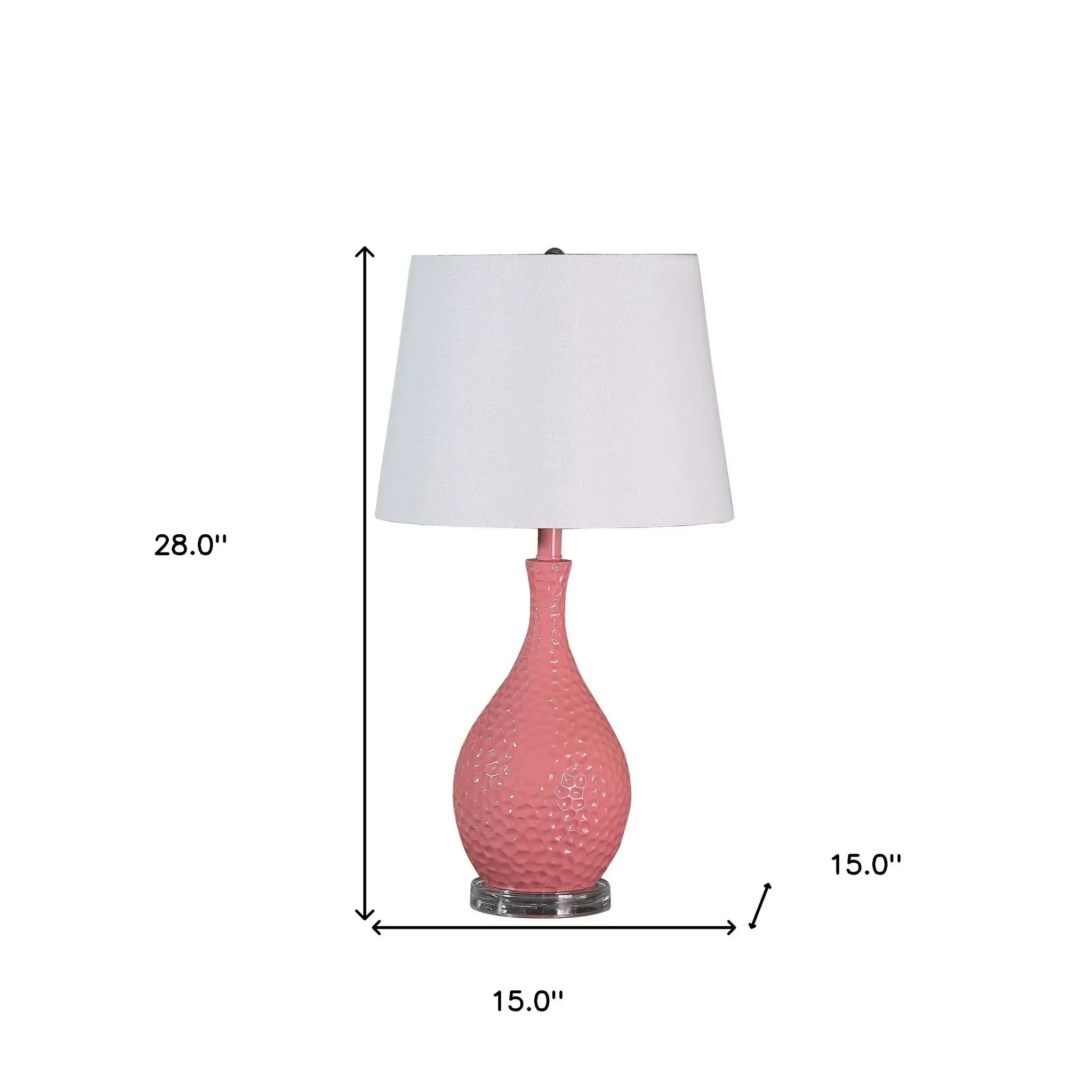 28" Pink Hammered Urn Table Lamp With White Tapered Drum Shade - Homeroots - Flyclothing LLC