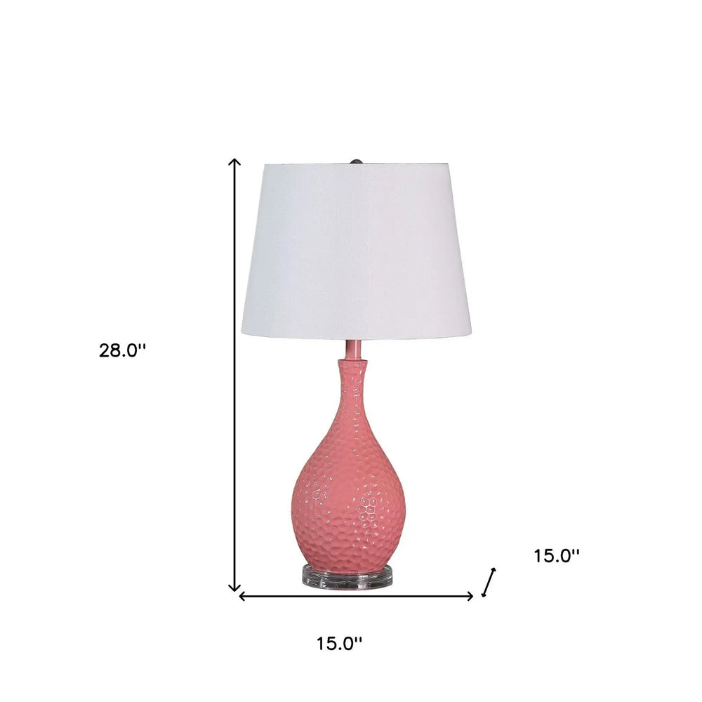 28" Pink Hammered Urn Table Lamp With White Tapered Drum Shade - Homeroots