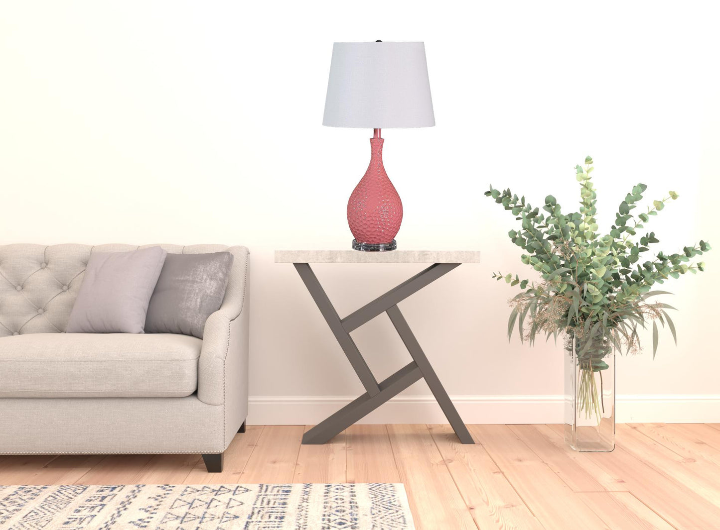 28" Pink Hammered Urn Table Lamp With White Tapered Drum Shade - Homeroots - Flyclothing LLC