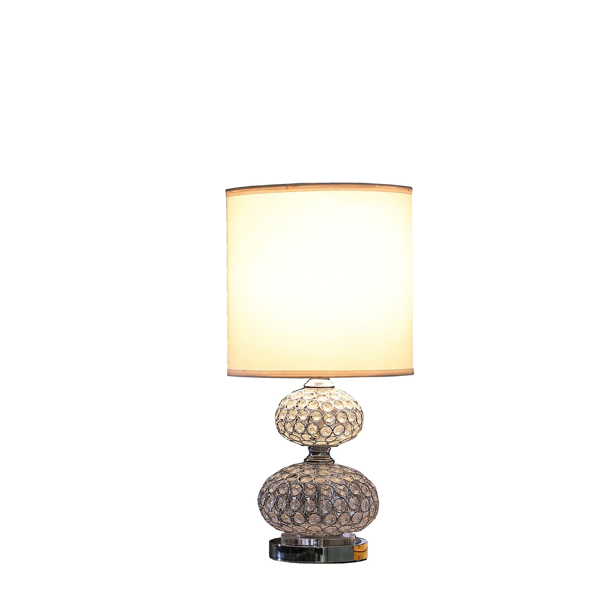 24" Chrome and Faux Crystal Double Orb Table Lamp With White Classic Drum Shade - Homeroots - Flyclothing LLC