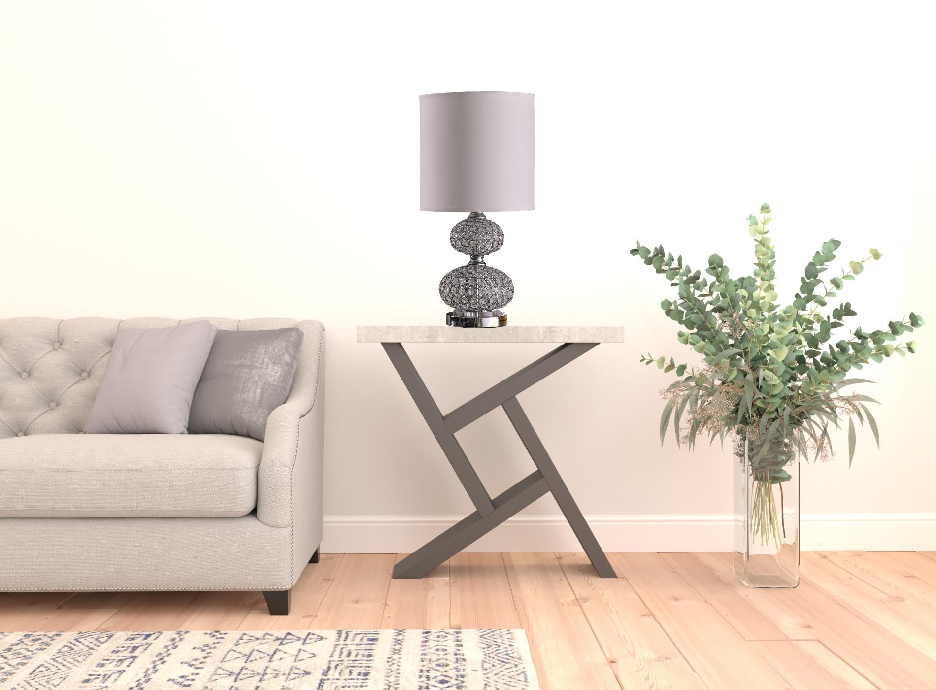 24" Chrome and Faux Crystal Double Orb Table Lamp With White Classic Drum Shade - Homeroots - Flyclothing LLC