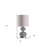 24" Chrome and Faux Crystal Double Orb Table Lamp With White Classic Drum Shade - Homeroots