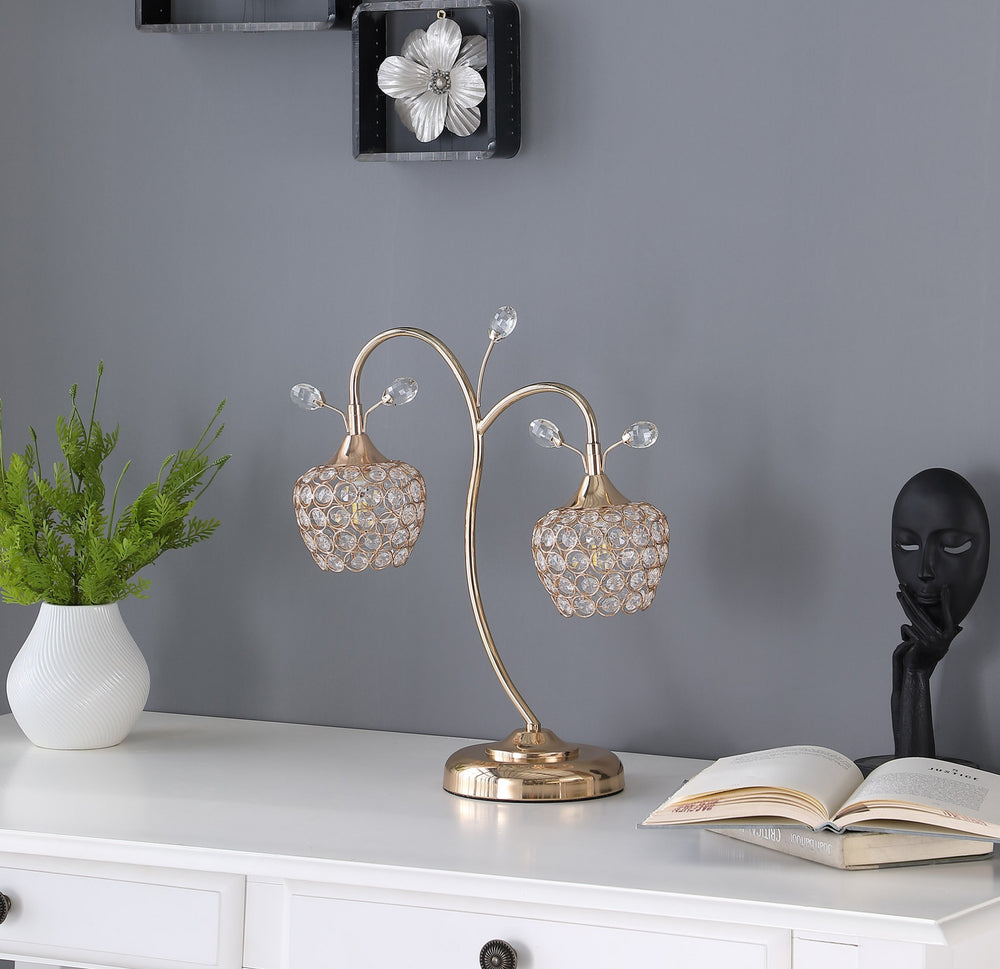 17" Gold Two Light Bedside Table Lamp With Clear Novelty Shade - Homeroots - Flyclothing LLC