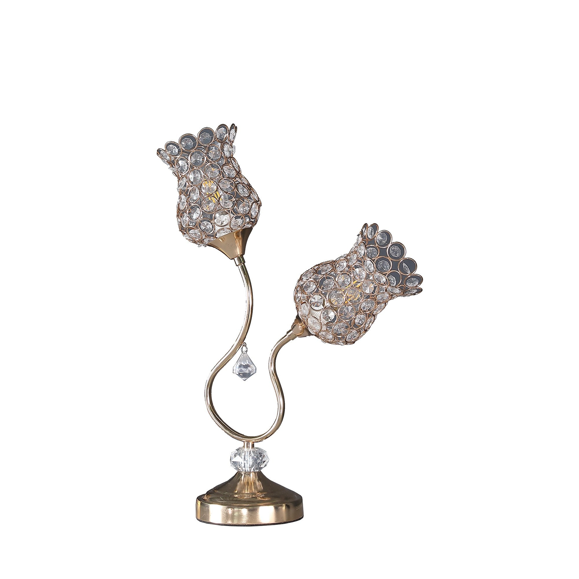 19" Gold Two Light Bedside Table Lamp With Clear Novelty Shade - Homeroots - Flyclothing LLC