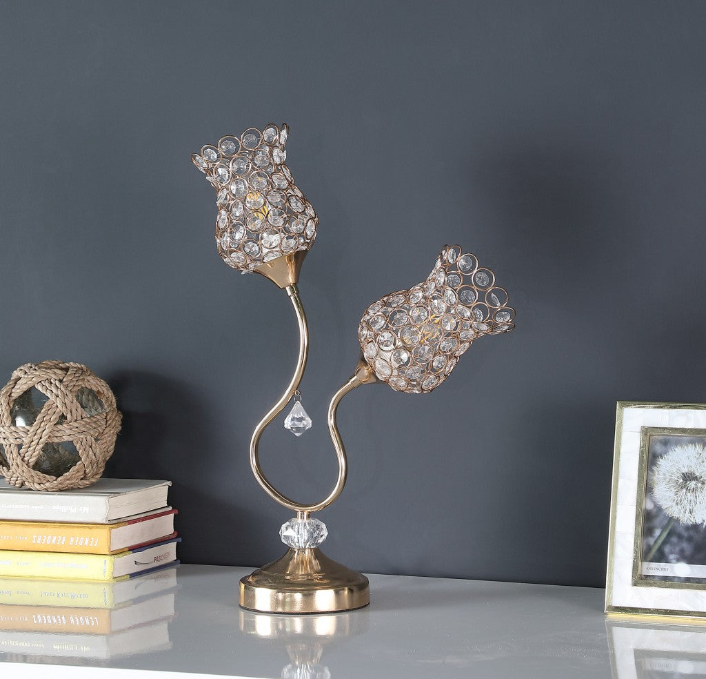 19" Gold Two Light Bedside Table Lamp With Clear Novelty Shade - Homeroots - Flyclothing LLC
