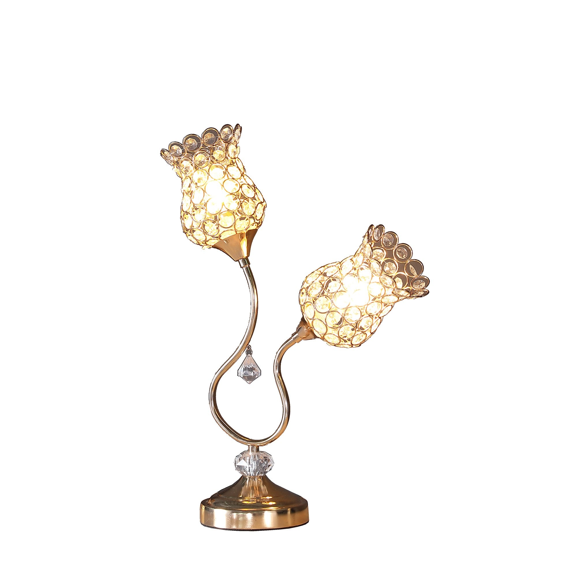 19" Gold Two Light Bedside Table Lamp With Clear Novelty Shade - Homeroots - Flyclothing LLC