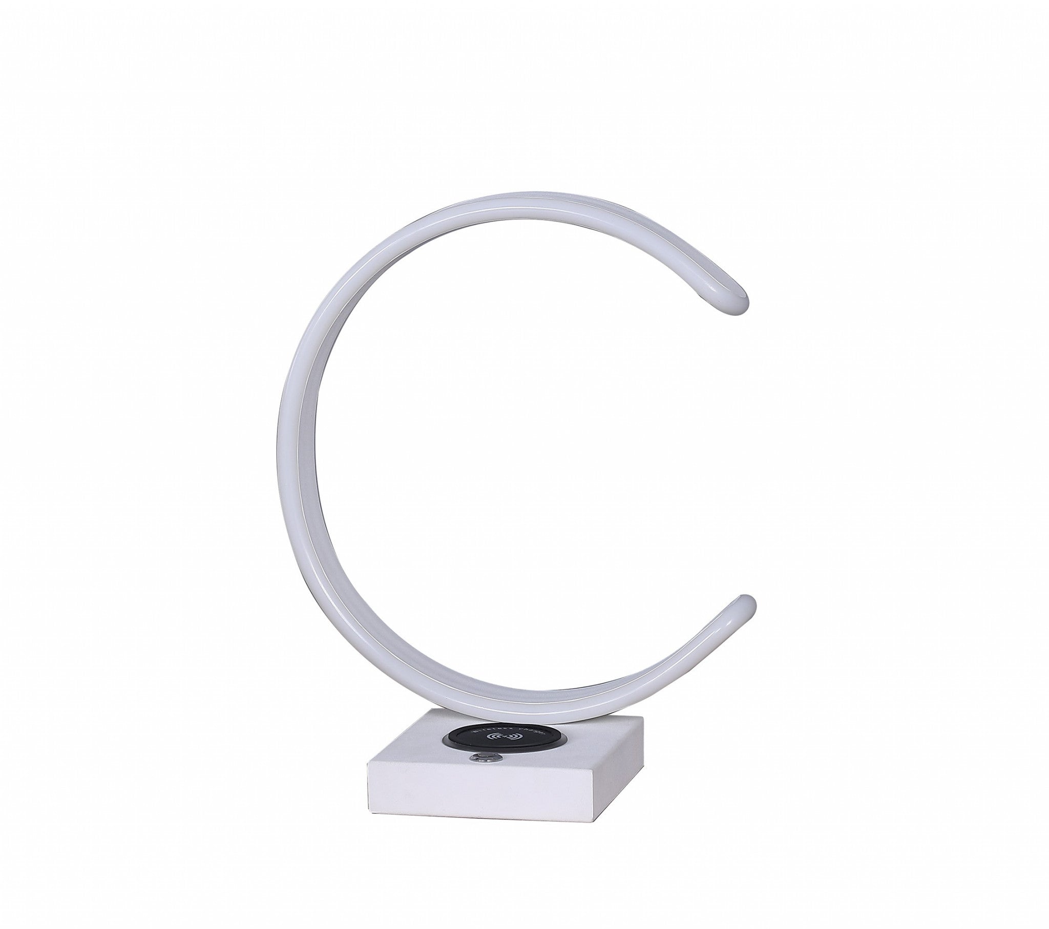 14" White Metal LED with USB Wireless Charger Table Lamp - Homeroots - Flyclothing LLC