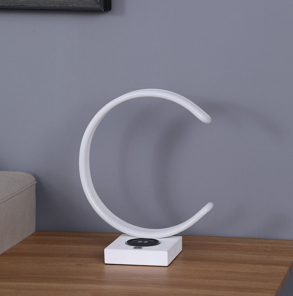 14" White Metal LED with USB Wireless Charger Table Lamp - Homeroots