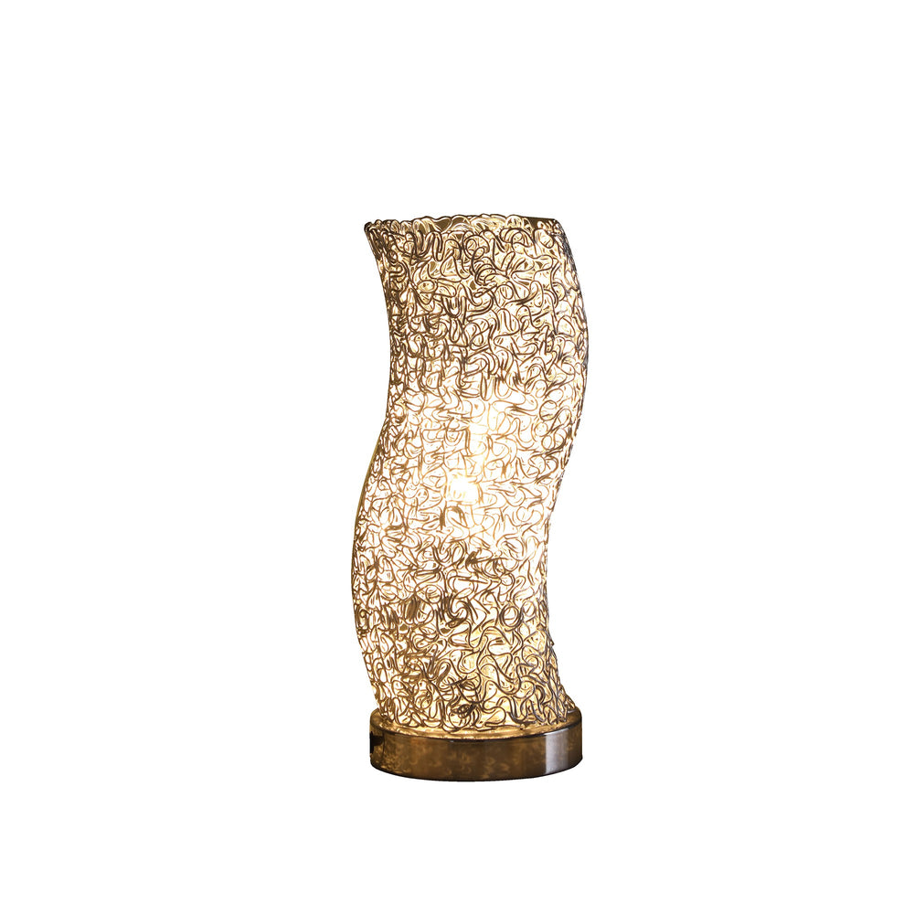 12" Silver Bedside Table Lamp With Silver Swirl Novelty Shade - Homeroots