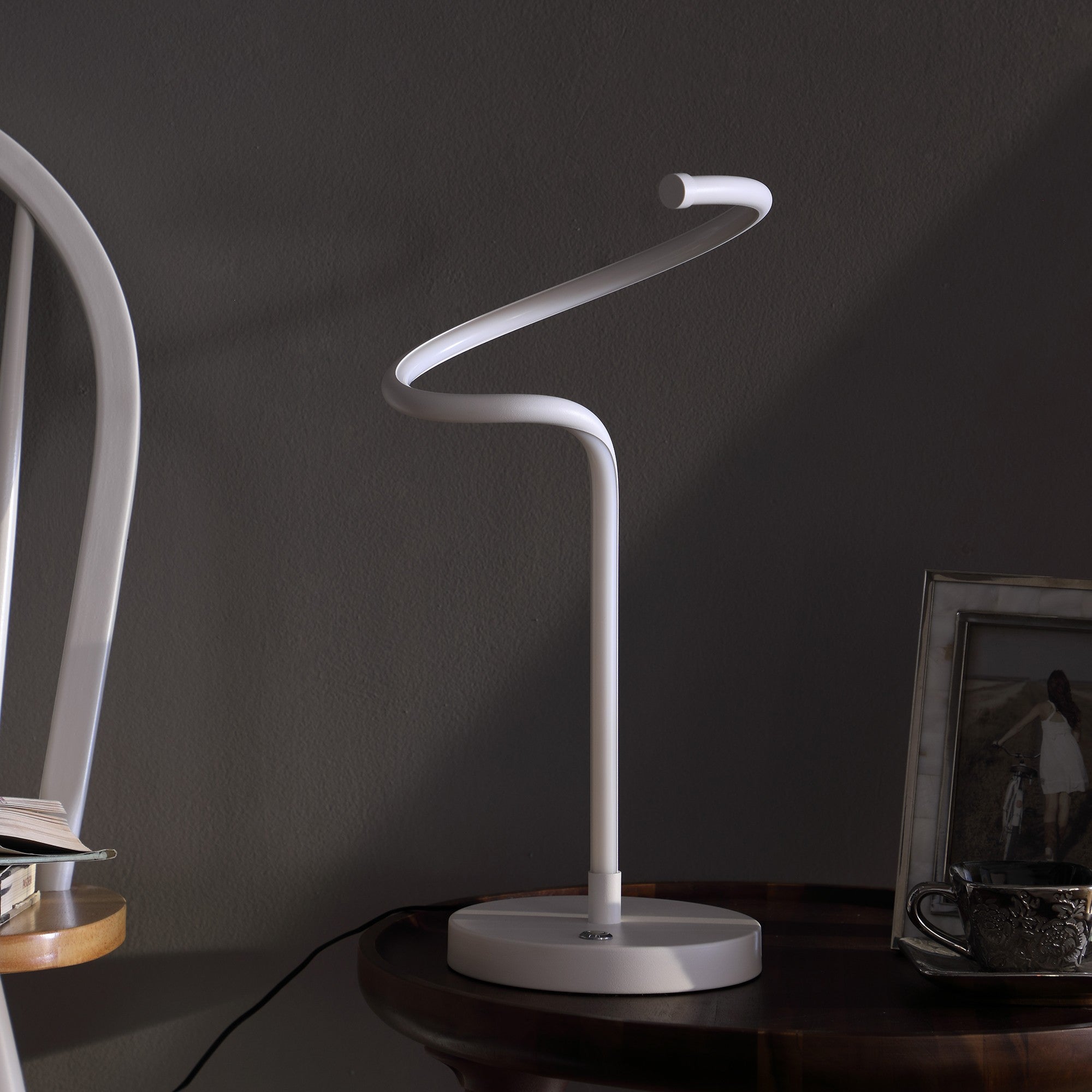 18" White Curvy Spiral LED Table Lamp - Homeroots - Flyclothing LLC