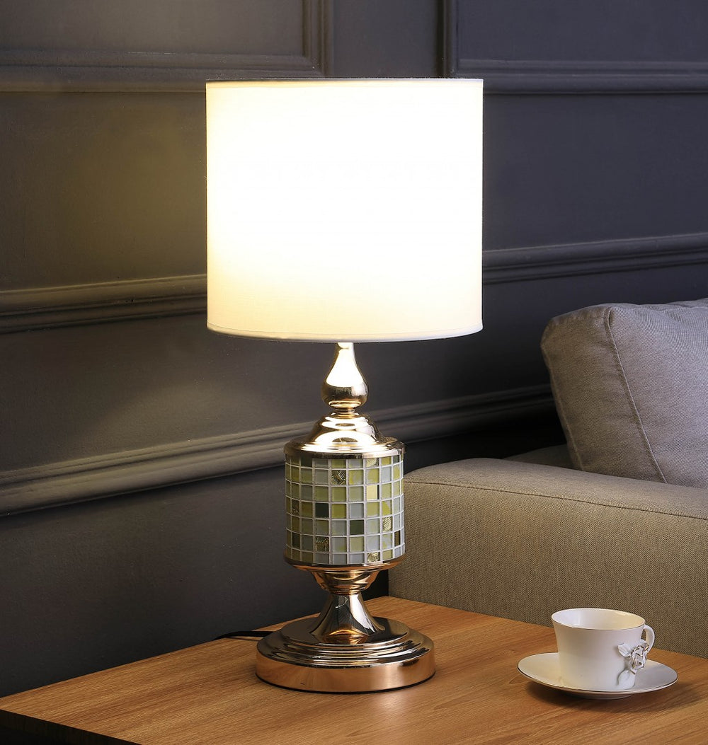 23" Gold Bedside Table Lamp With White Drum Shade - Homeroots - Flyclothing LLC