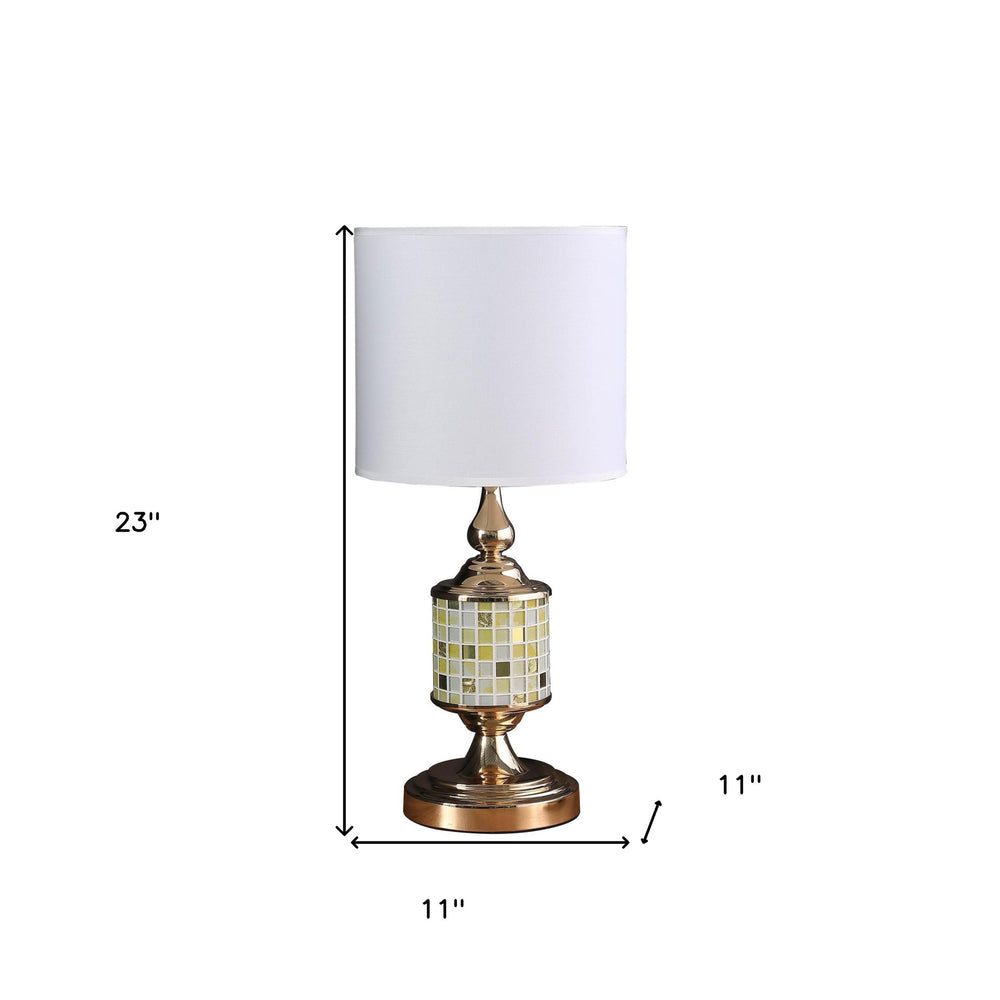 23" Gold Bedside Table Lamp With White Drum Shade - Homeroots - Flyclothing LLC