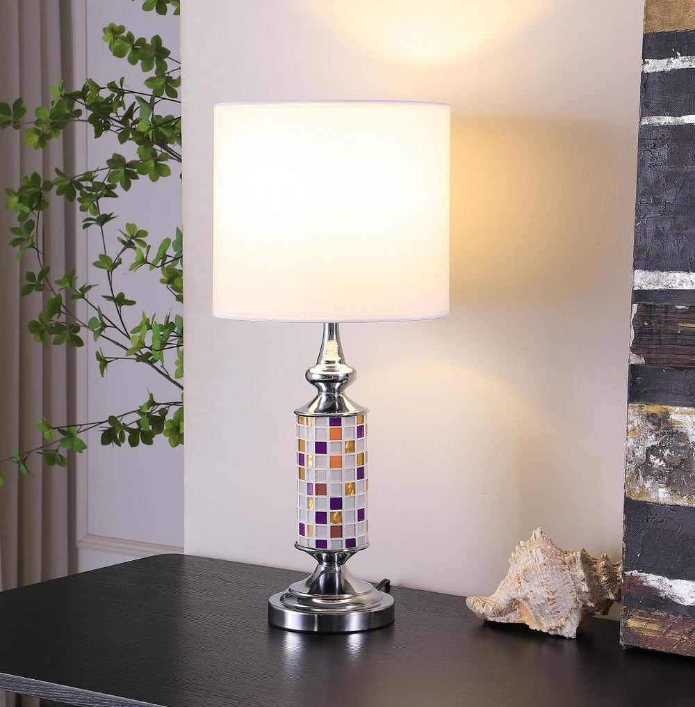 24" Silver Bedside Table Lamp With White Drum Shade - Homeroots - Flyclothing LLC