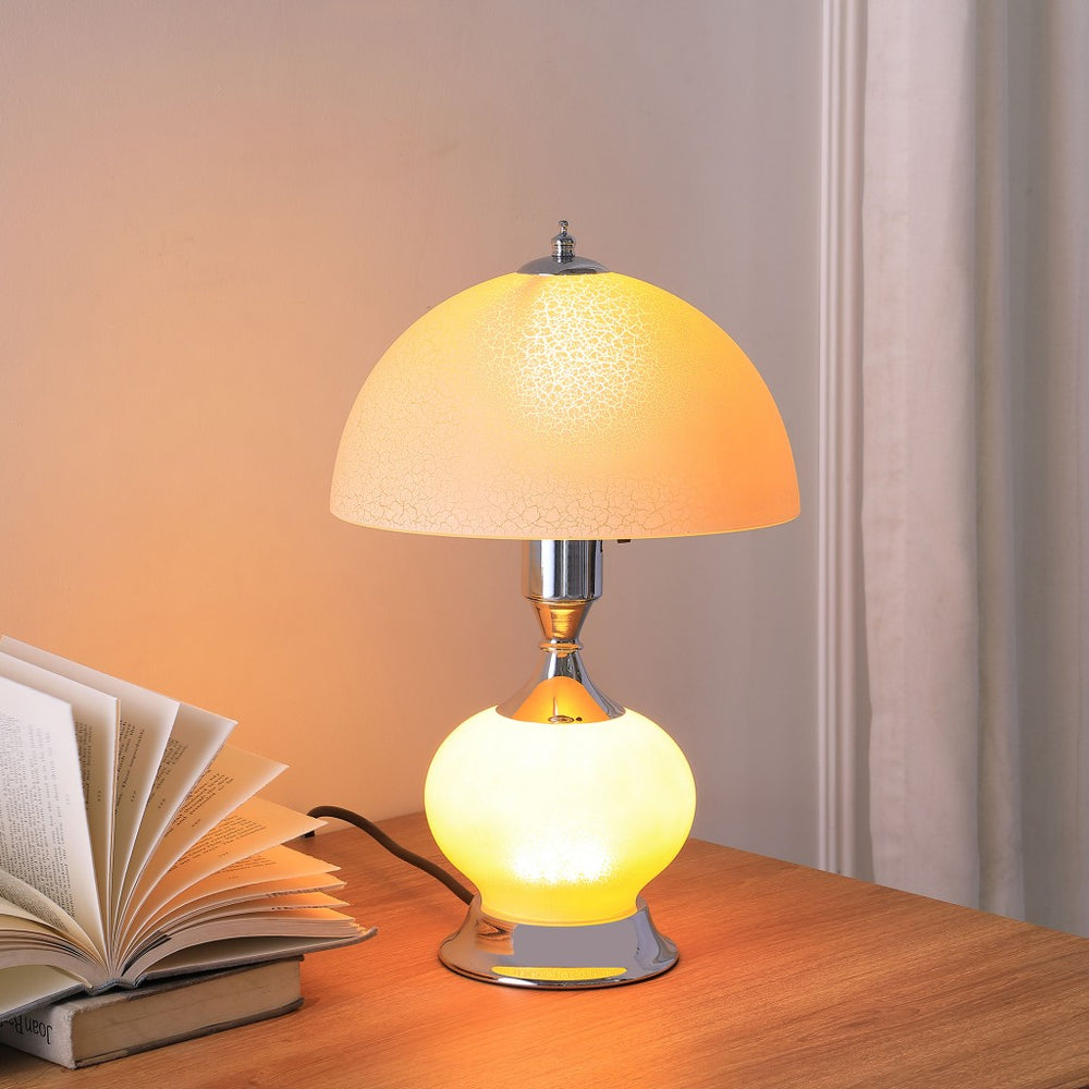 24" Silver Bedside Led Table Lamp With Pink Bowl Shade - Homeroots