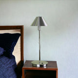 18" Silver Metal Bedside Table Lamp With Silver Cone Shade - Homeroots