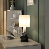 19" Black Gray and White Metal Table Lamp With White Drum Shade - Homeroots
