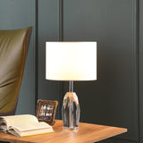 19" Chrome and Faceted Crystal Urn Table Lamp With White Drum Shade - Homeroots