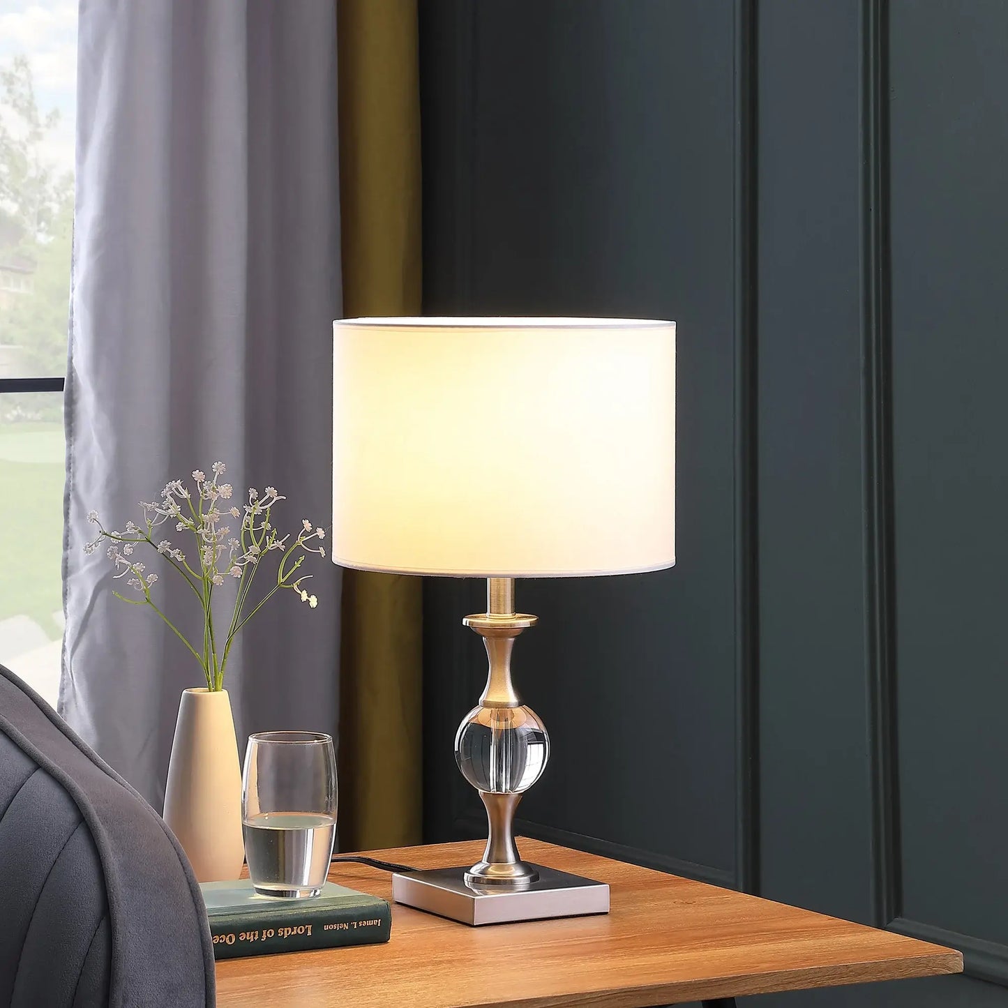 20" Silver Bedside Table Lamp With White Drum Shade - Homeroots - Flyclothing LLC