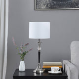23" Black Chrome and Crystal Table Lamp With White Drum Shade - Homeroots