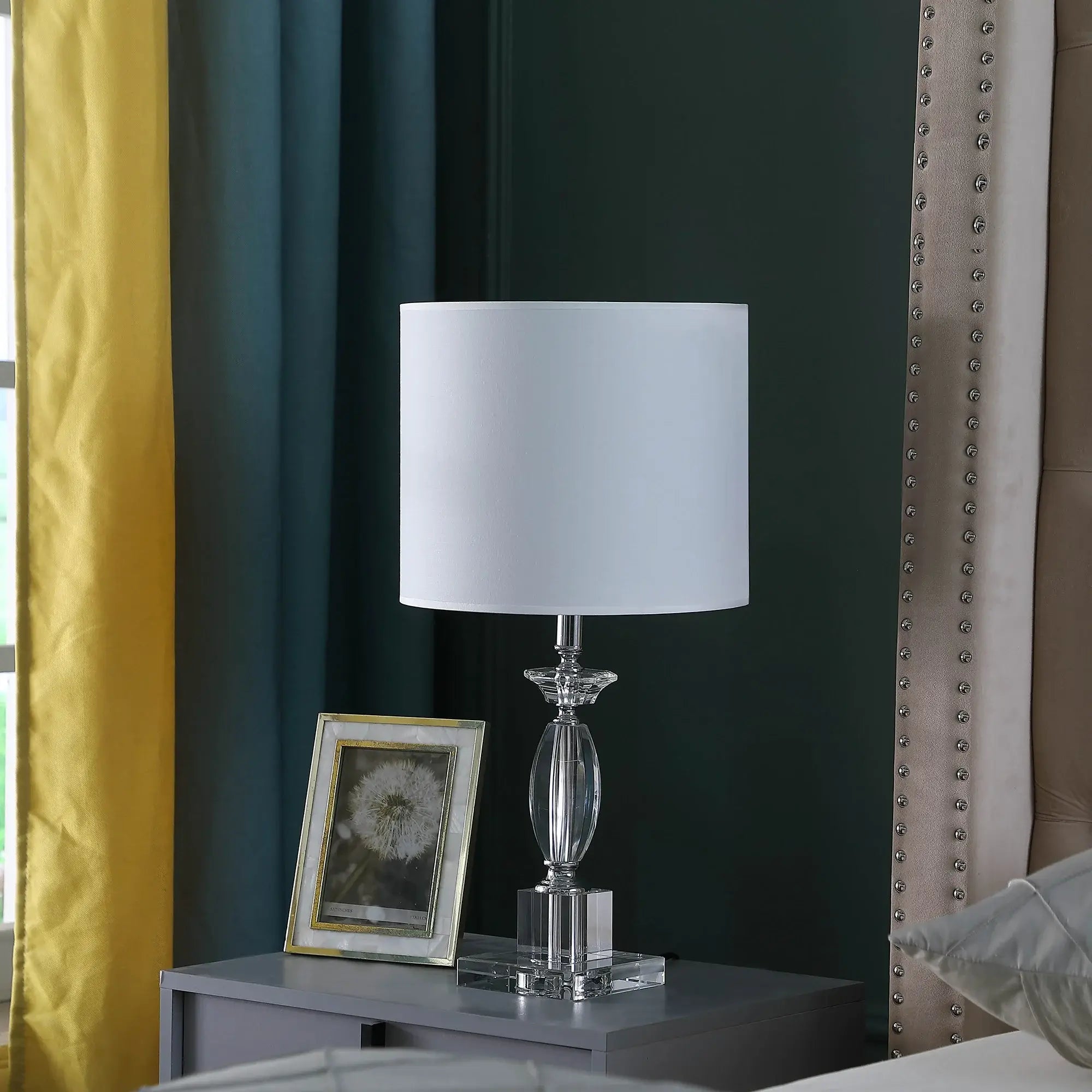 23" Silver Crystal Standard Table Lamp With White Classic Drum Shade Table Lamp - Homeroots - Flyclothing LLC