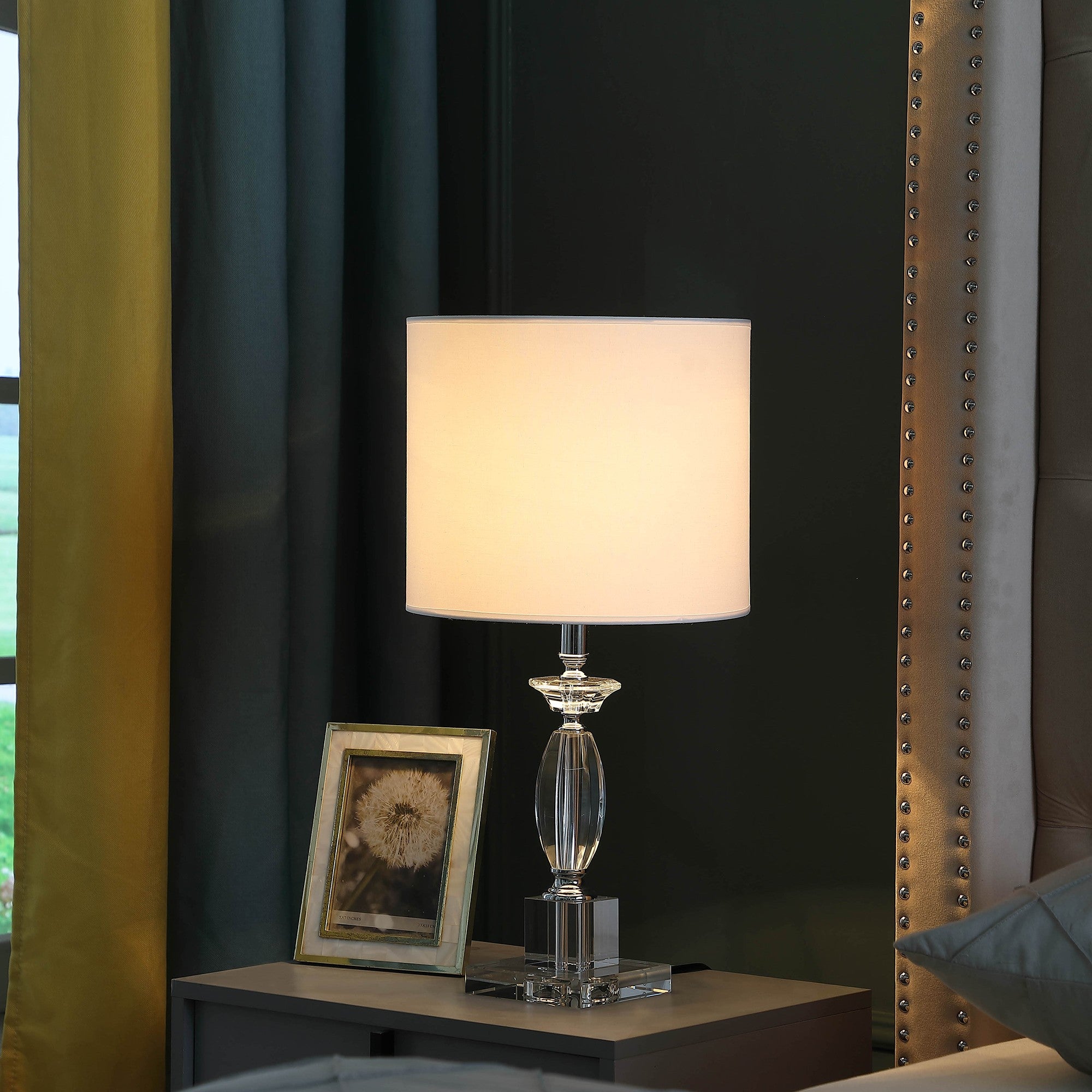 23" Silver Crystal Standard Table Lamp With White Classic Drum Shade Table Lamp - Homeroots - Flyclothing LLC