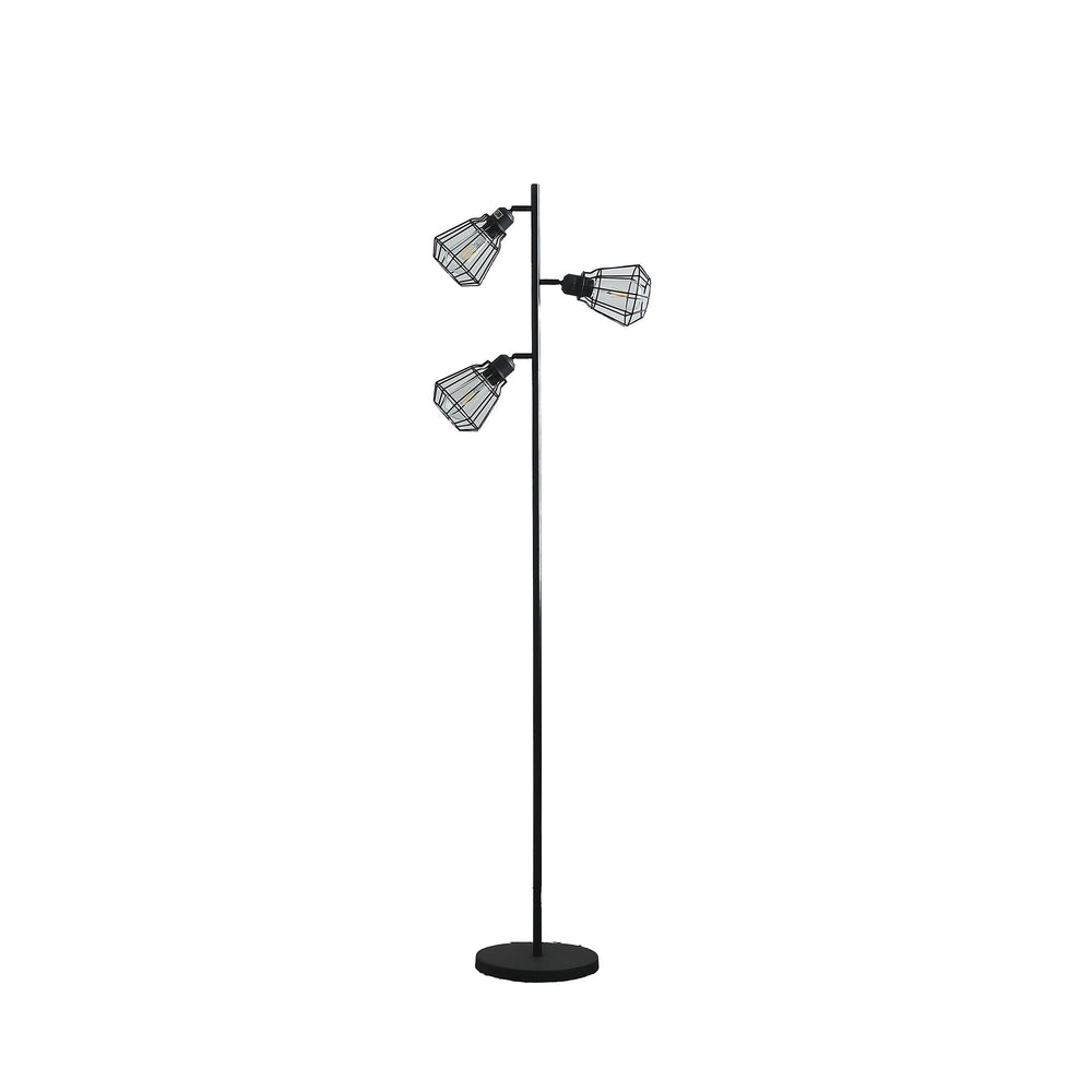 66" Black Three Light Tree Floor Lamp With Black Metal Cage Shade - Homeroots - Flyclothing LLC