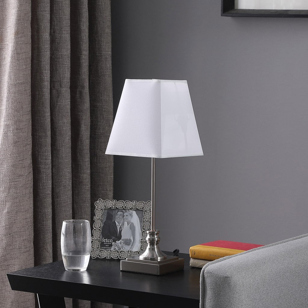 19" Silver Bedside Table Lamp With White Empire Shade - Homeroots - Flyclothing LLC