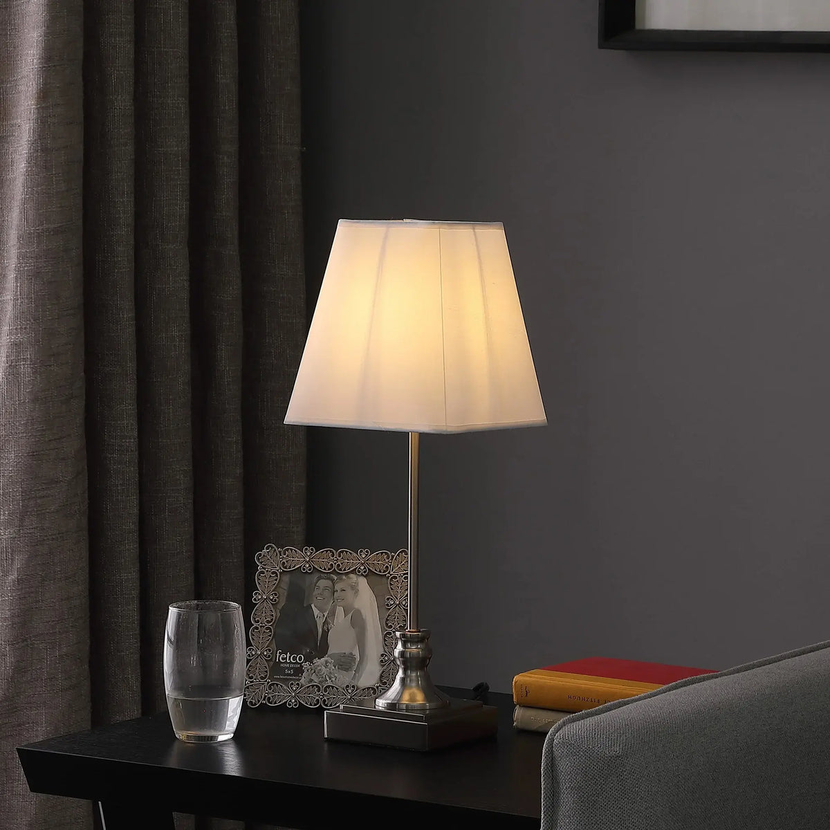 19" Silver Bedside Table Lamp With White Empire Shade - Homeroots - Flyclothing LLC
