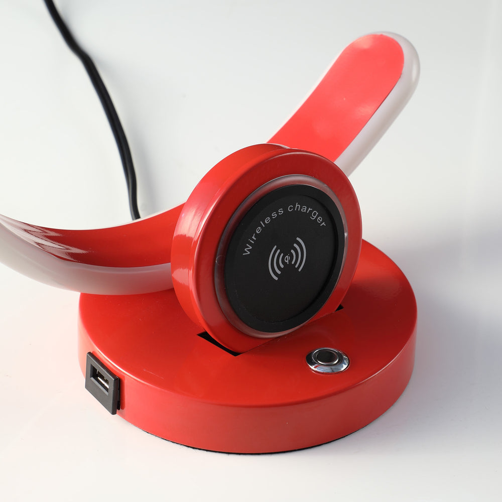 13" Red Contempo C Shape LED with USB Desk or Table Lamp - Homeroots - Flyclothing LLC