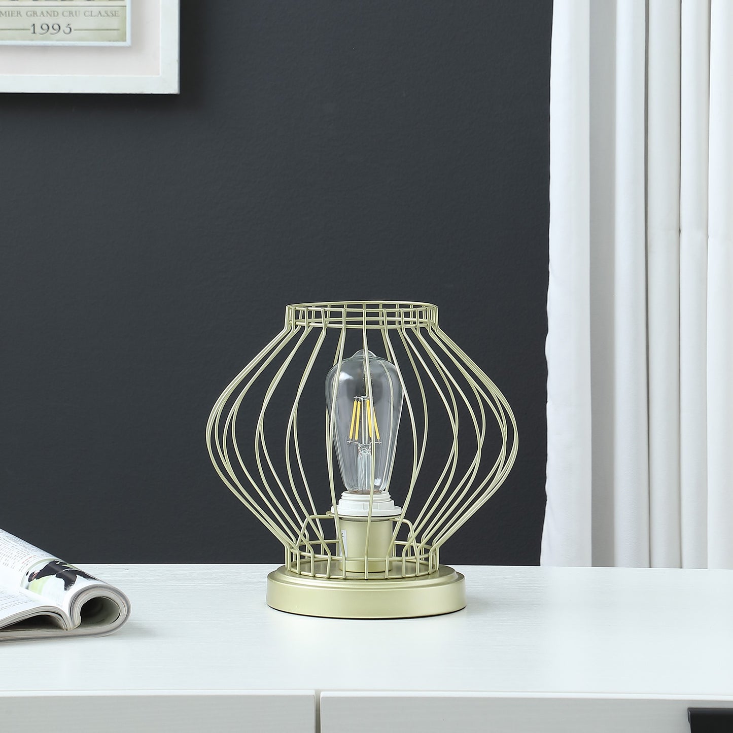 10" Gold Bedside Table Lamp With Gold Cage Shade - Homeroots - Flyclothing LLC