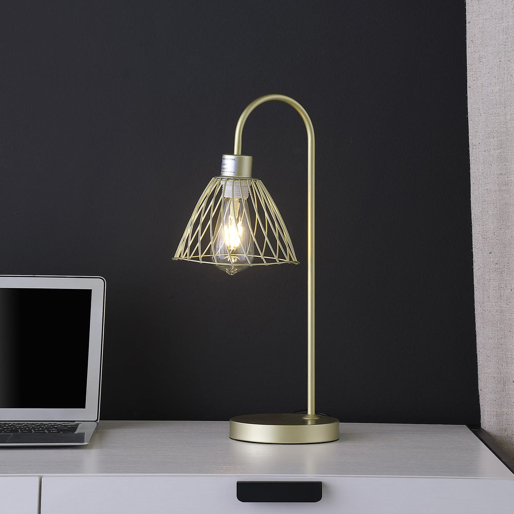 21" Gold Bedside Table Lamp With Gold Cage Shade - Homeroots - Flyclothing LLC
