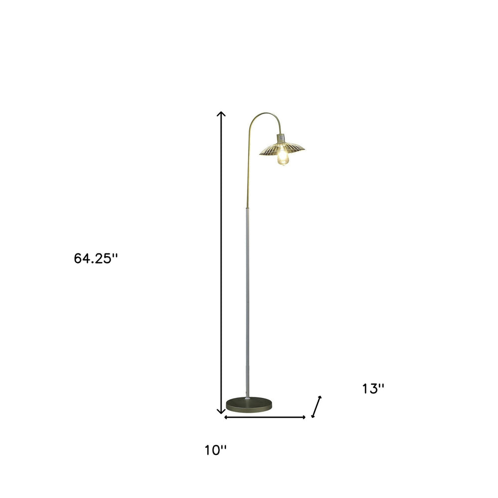 64" Gold Arched Floor Lamp With Gold Metal Cage Shade - Homeroots - Flyclothing LLC
