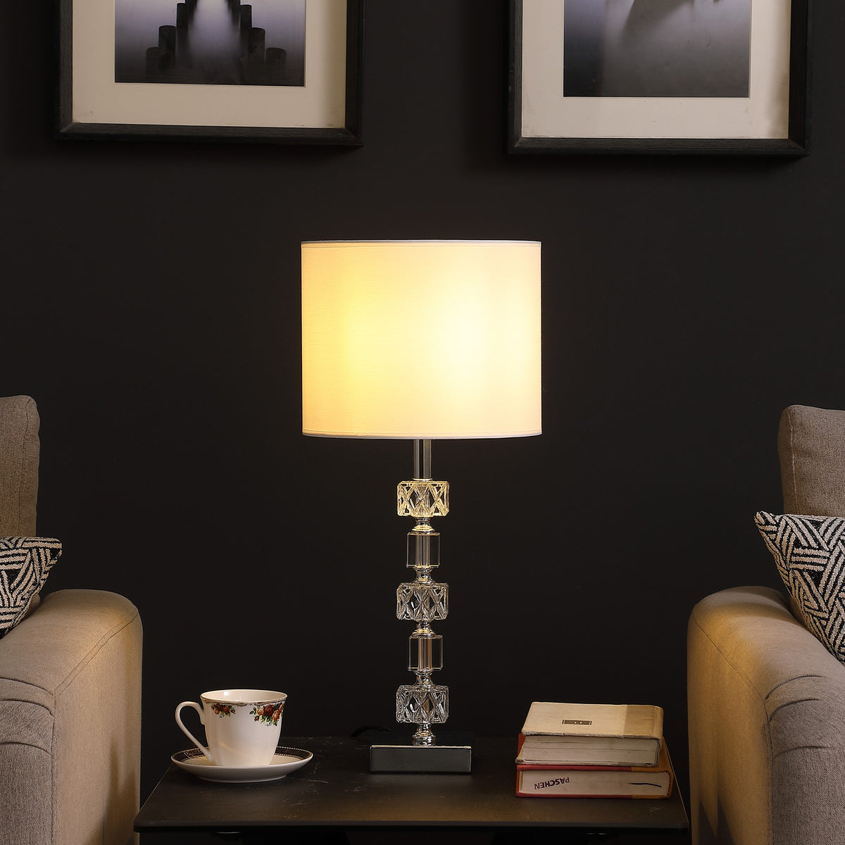20" Silver Bedside Table Lamp With White Drum Shade - Homeroots - Flyclothing LLC